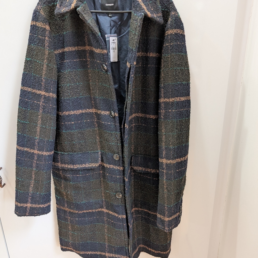 Navy and Brown Plaid Coat